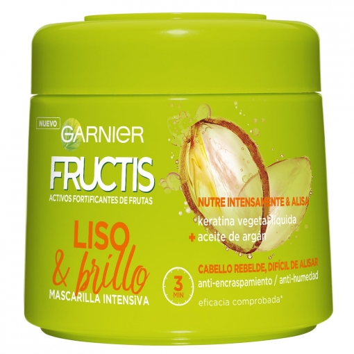 Mascarilla capilar Liso & Brillo para cabello liso, rebelde o difícil de alisar Garnier-Fructis 300 ml.