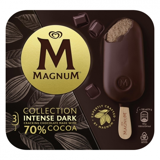 Bombón helado Intense Dark 70% cacao Collection Magnum sin gluten 3 ud.