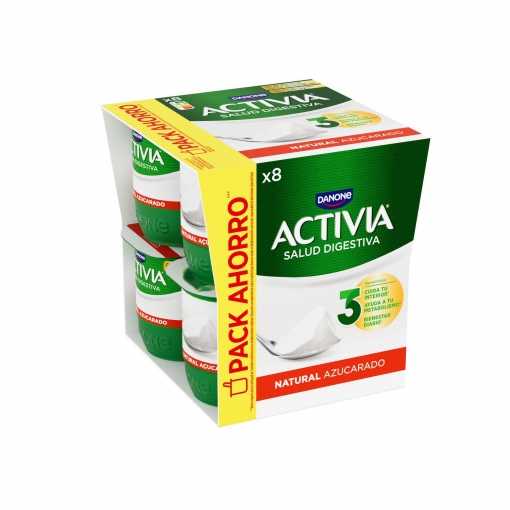 Bífidus natural azucarado Danone Activia pack de 8 unidades de 120 g.