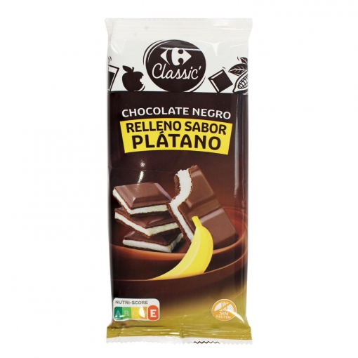 Chocolate negro relleno de plátano Carrefour sin gluten 100 g.