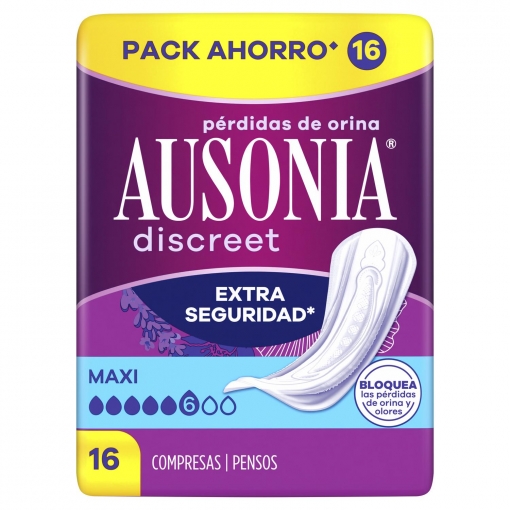 Compresas para incontinencia de orina maxi Discreet Ausonia 16 ud.