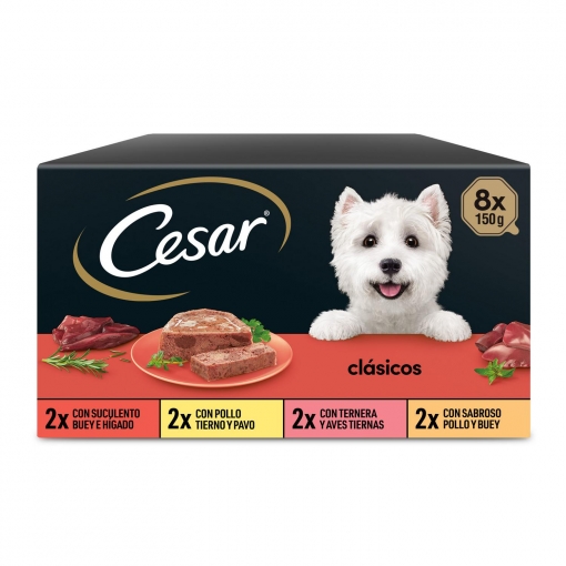 Comida húmeda selección clásicos para perro Cesar pack de 8 unidades de 150 g.