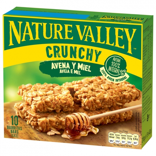 Barritas de avena y miel Crunchy Nature Valley sin lactosa pack de 5 unidades de 42 g.