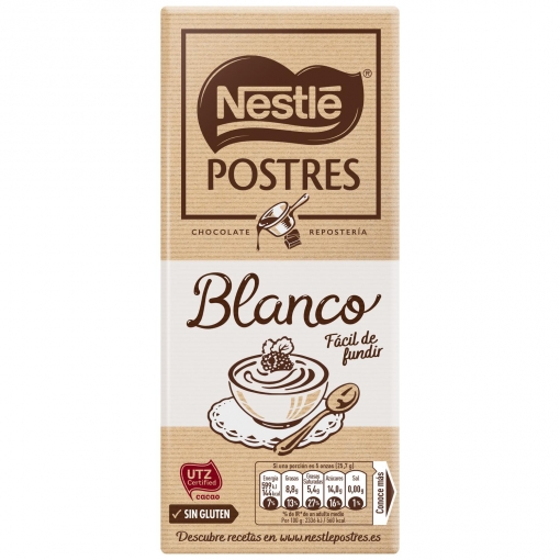 Chocolate blanco especial postres Nestlé sin gluten 180 g.