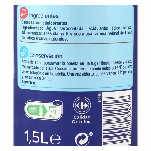Gaseosa Carrefour con edulcorantes botella 1,5 l.