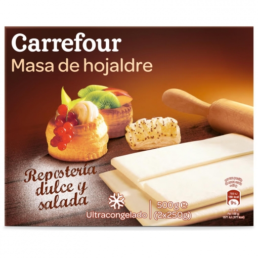 Masa de hojaldre estirada Carrefour 500 g.