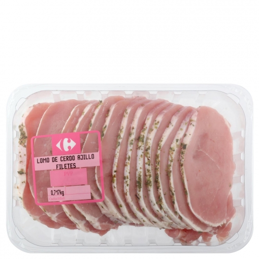 Lomo de cerdo al ajillo fileteado Carrefour 750 g aprox