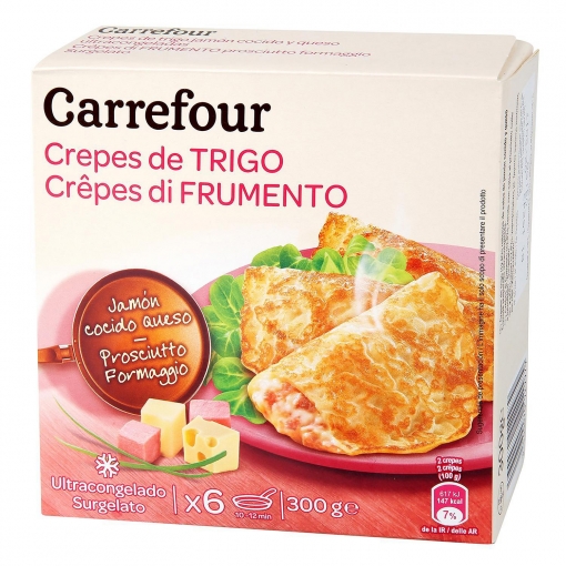 Crepes jamón y queso Carrefour pack de 6 unidades de 50 g.