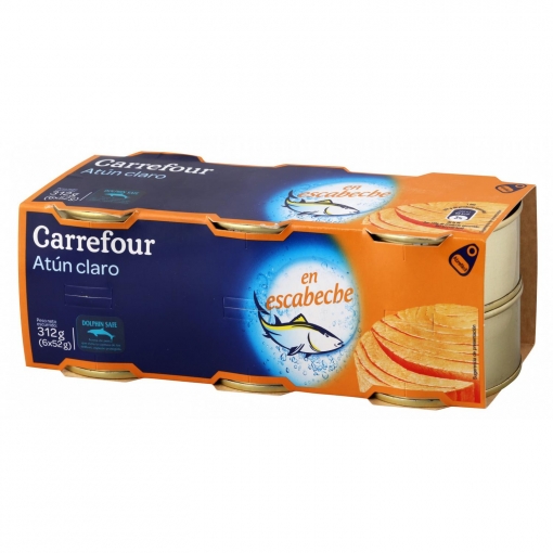 Atún claro en escabeche Carrefour pack de 6 latas de 52 g.
