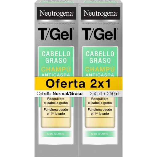 Champú anticaspa cabello normal graso T/Gel Neutrogena pack de 2 unidades de 250 ml. 