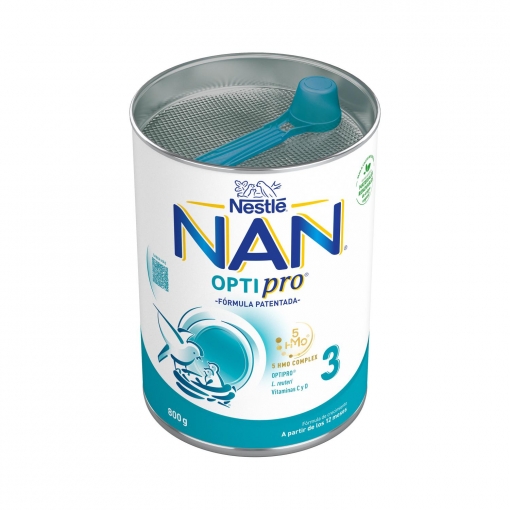 Leche infantil de crecimiento desde los 12 meses en polvo Nestlé Nan Optipro 3 sin aceite de palma lata 800 g.