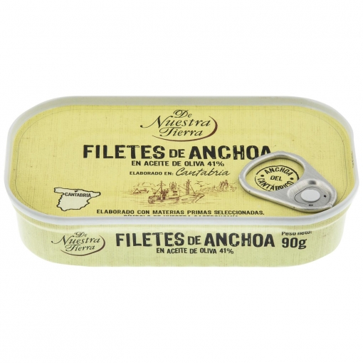 Filetes de anchoa del Cantábrico en aceite de oliva De Nuestra Tierra 53 g.