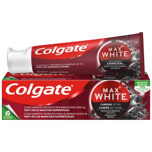 Dentífrico blanqueador Max White Carbón Activado Colgate 75 ml.