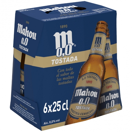 Cerveza tostada Mahou 0,0 alcohol pack de 6 botellas de 25 cl.
