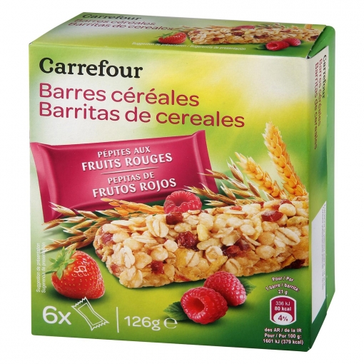 Barritas de cereales con frutos rojos Carrefour 126 g.