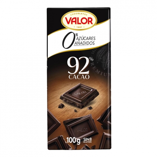 Chocolate negro 92% sin azúcar añadido Valor sin gluten 100 g.