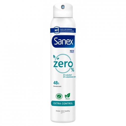 Desodorante en spray extra control protección 48h Zero% Sanex 200 ml.
