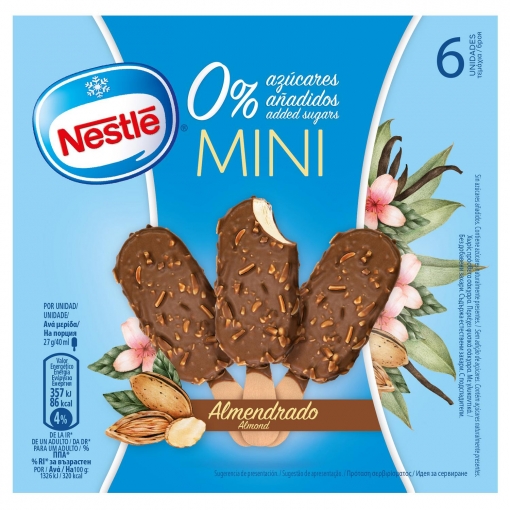 Mini bombón helado sabor vainilla almendrado sin azúcar añadido Nestlé 6 ud.