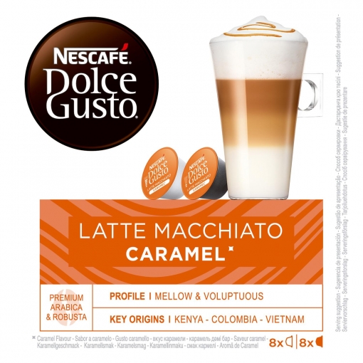 Café latte macchiato caramel en cápsulas Nescafé Dolce Gusto 8 unidades de 21,1 g.