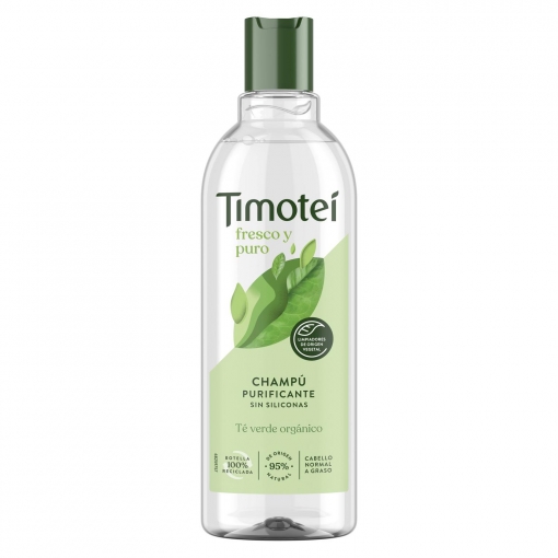 Champú purificante para cabello con tendencia grasa con extracto de té verde orgánico Timotei 400 ml.