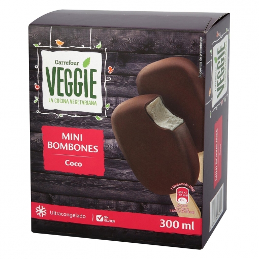 Mini bombón de coco Carrefour Veggie sin gluten pack 6 unidades de 50 ml.