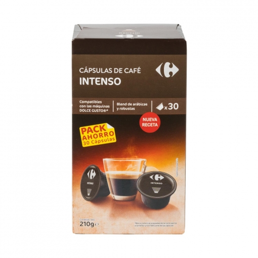 Café intenso en cápsulas Carrefour compatible con Dolce Gusto 30 unidades de 7 g.