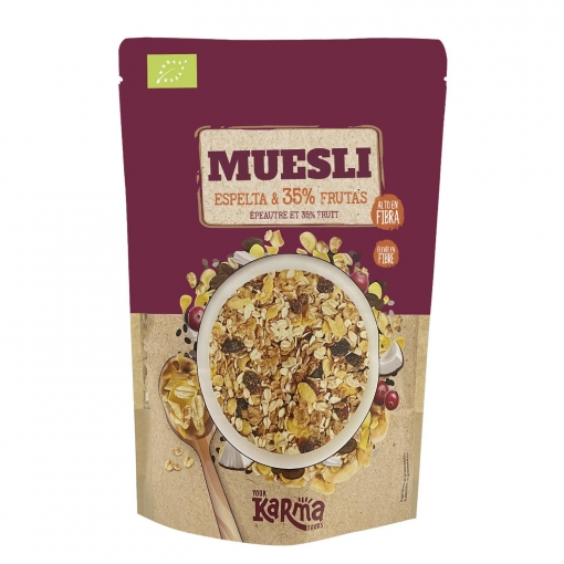 Cereales muesli de espelta y fruta ecológicos Your Karma Foods doy pack 500 g.