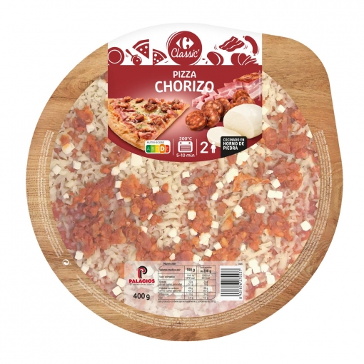 Pizza chorizo, jamón y bacon Carrefour Classic' 400 g.