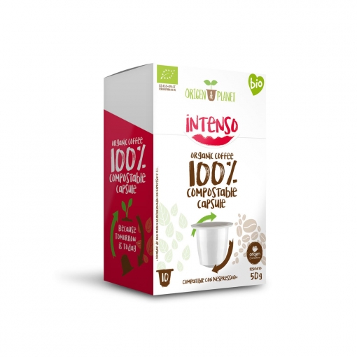 Café intenso en cápsulas ecológico Origen&Planet compatible con Nespresso 10 unidades de 5 g.