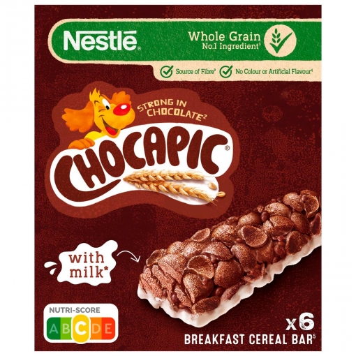Barritas de cereales tostados con chocolate y leche Chocapic Nestlé pack de 6 unidades de 25 g.
