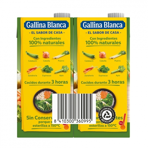 Caldo casero de verduras Gallina Blanca pack de 2 briks de 1 l.
