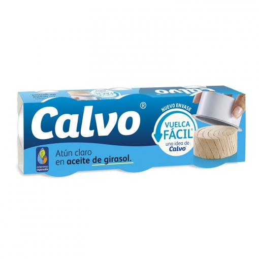 Atún claro en aceite de girasol Calvo pack 3 latas de 52 g.