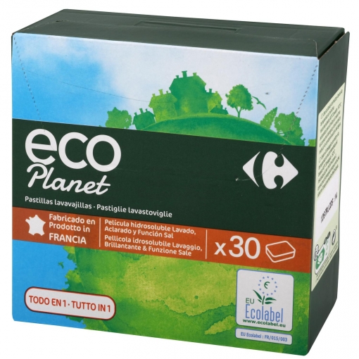 Lavavajillas a máquina en pastillas todo en uno ecológico Carrefour Eco Planet 30 ud.