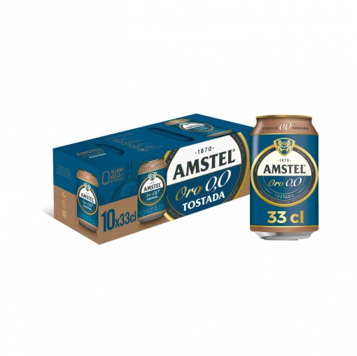 Cerveza tostada Amstel Oro 0.0 alcohol pack de 10 latas de 33 cl.