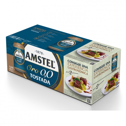 Cerveza tostada Amstel Oro 0.0 alcohol pack de 10 latas de 33 cl.