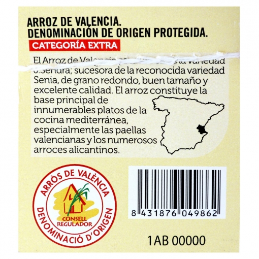 Arroz de Valencia categoría extra De Nuestra Tierra 1 kg.
