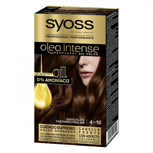 Tinte permanente sin amoniaco 4-18 chocolate Oleo Intense SYOSS 1 ud.