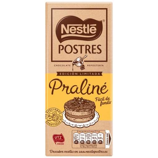 Chocolate praliné para repostería Nestlé Postres 170 g.
