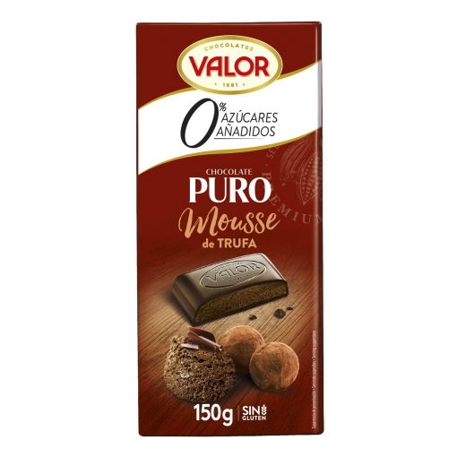 Chocolate relleno de mousse de trufa sin azúcar añadido Valor sin gluten 150 g.