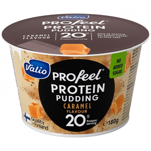 Natilla de caramelo alta en proteínas Valio Profeel Protein sin lactosa 180 g.