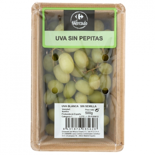 Uva blanca sin pepitas Carrefour bandeja de 500 g
