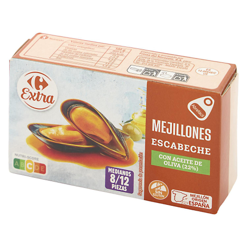 Mejillón en escabeche 8/12 Extra Carrefour sin gluten 69 g.