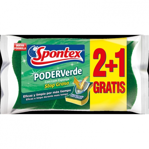 Set de 2 Estropajos con esponja SPONTEX Poder Verde