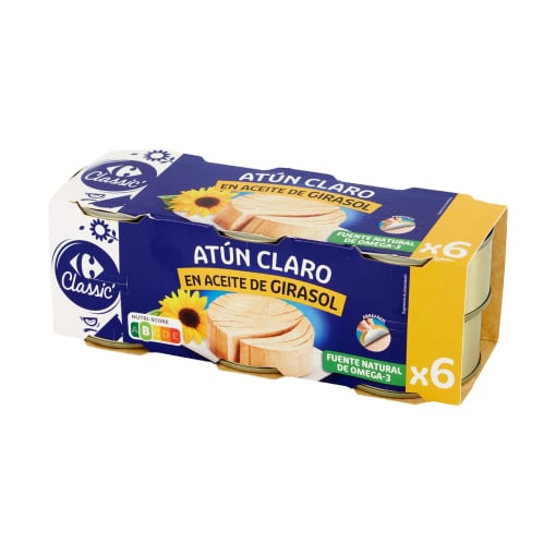 AtúnclaroenaceitedegirasolCarrefourpackde6latasde52g.