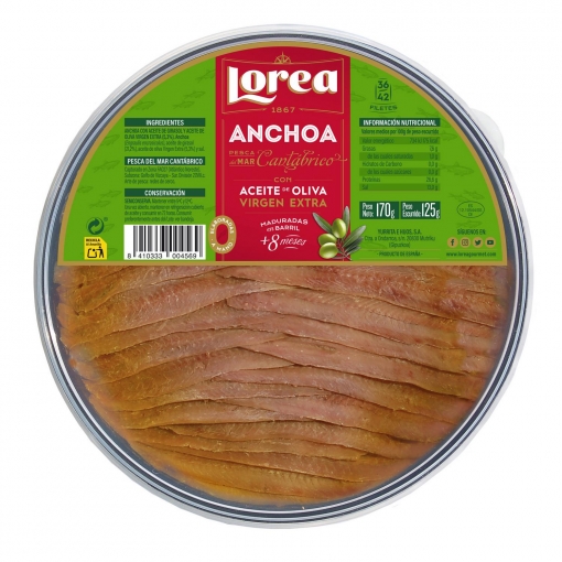 Anchoa con aceite de oliva virgen extra Lorea Gourmet 125 g.