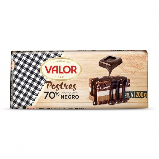 Chocolate negro 70% especial postres Valor sin gluten 200 g.