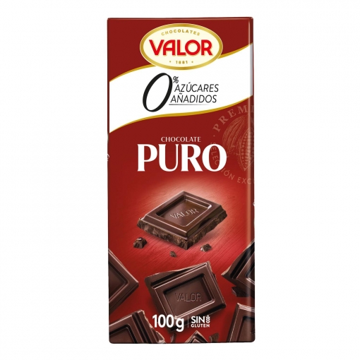 Chocolate puro sin azúcares añadidos Valor sin gluten 100 g.
