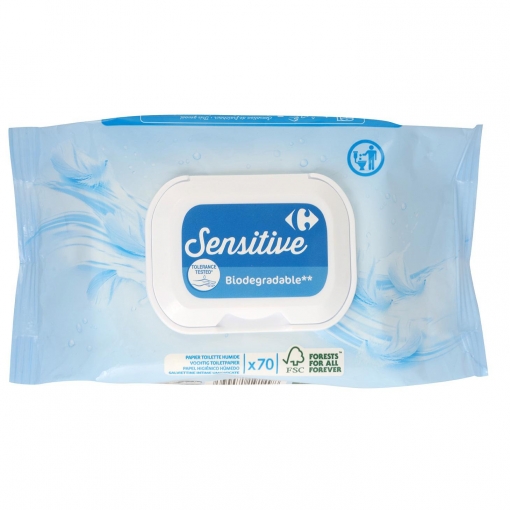 Papel higiénico húmedo sensitive Carrefour 70 ud. | compra online