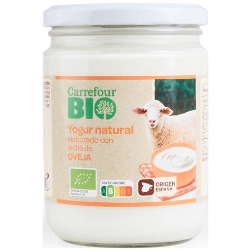 Yogur natural de leche de oveja pasteurizada ecológica Carrefour Bio 420 g.
