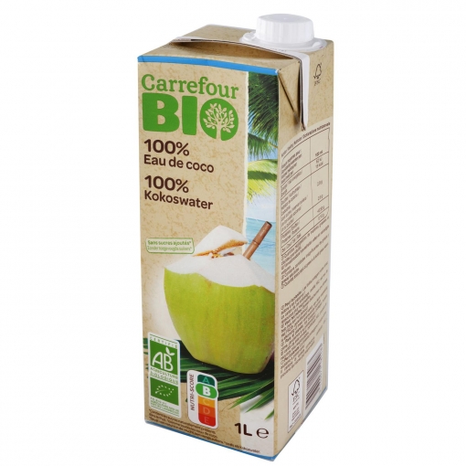 Agua de coco 100% natural ecológico Carrefour Bio brik 1 l.
